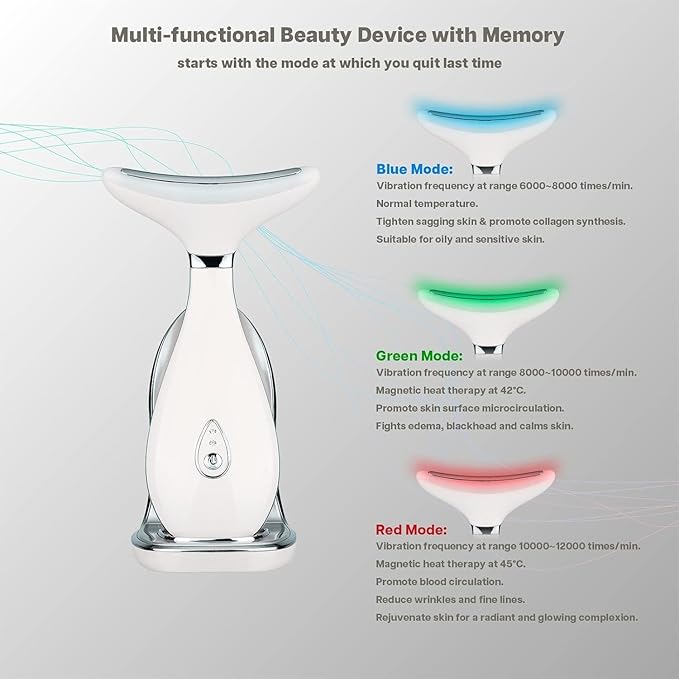 Lily Neck Face Massager, Face Sculpting Tool, Skin Rejuvenation Device with Thermal, Triple Action LED and Vibration, for Anti-Aging, Lifting and Tightening Sagging Skin (Pearl White)-Velvo Beauty