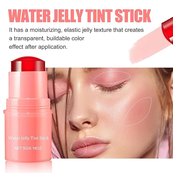 Milk Cooling Water Jelly Tint Blush Stick Face Makeup, Sheer Lip & Cheek Stain, Buildable Watercolor Finish,Vegan, Cruelty Free - 0.18 fl oz (CORAL)-Velvo Beauty