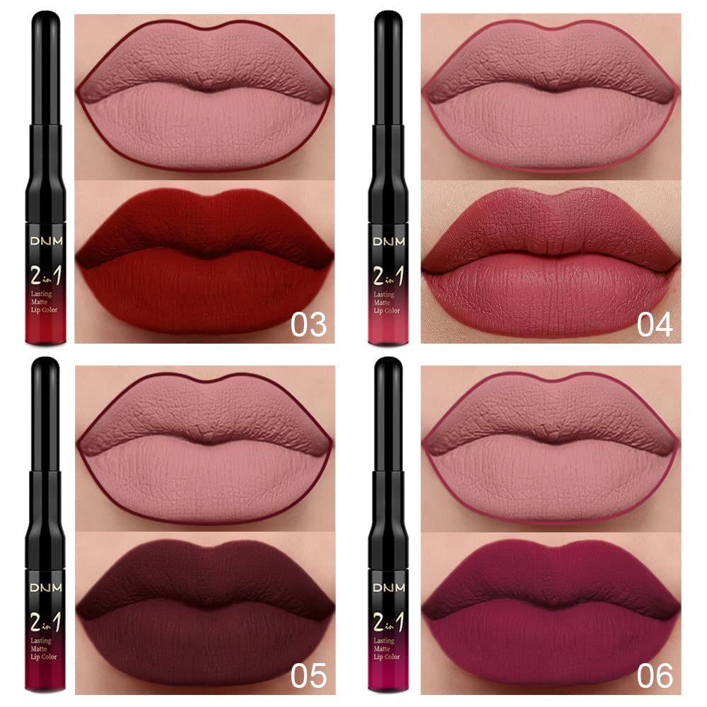 evpct 6Pcs Dark Red Mauve Purple Plum Matte Lip Stain Lip Liner and Lipstick Set Long Lasting Waterproof labiales matte mate larga duracion listip 24 hours a prueba de agua mate 24 horas originales-Velvo Beauty