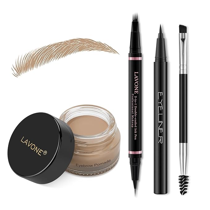 Eyebrow Pencil Makeup Kit, with Waterproof 2-IN-1 Microblading Eyebrow Pen, Eyebrow Pomade, Eyeliner and Dual-ended Eyebrow Brush, Brow Pencil Kit for Natural Eyebrows - Blonde-Velvo Beauty