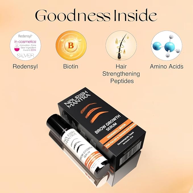 Nourish Mantra - Brow Growth Serum | Formulated with Redensyl, Biotin, Peptides & Amino Acids | for Brow Growth and Thickness | Eyebrow Growth Serum | 10 ml-Velvo Beauty