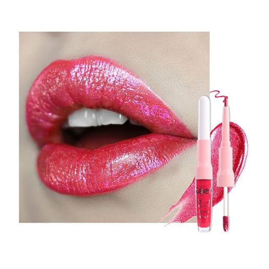 evpct Crushed Ruby Red Metallic Glitter Lip Liner and Lipstick Combo Lip Gloss Stain Set Makeup for Women Long Lasting Waterproof 24, Red Frosted Metallic Shimmer Glossy iridescent Liquid Lipstick 18-Velvo Beauty