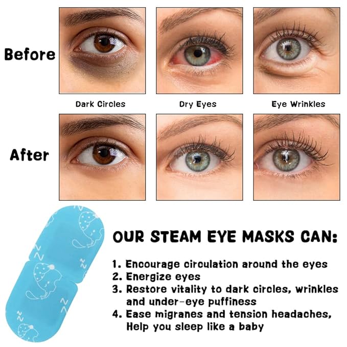 Disposable Steam Eye Mask for Dry Eye Care - 8 Pack Heating Eye Mask for Dark Circles and Puffiness Relief Soothing Warm Eyes Masks Pads, Fragrance Free-Velvo Beauty