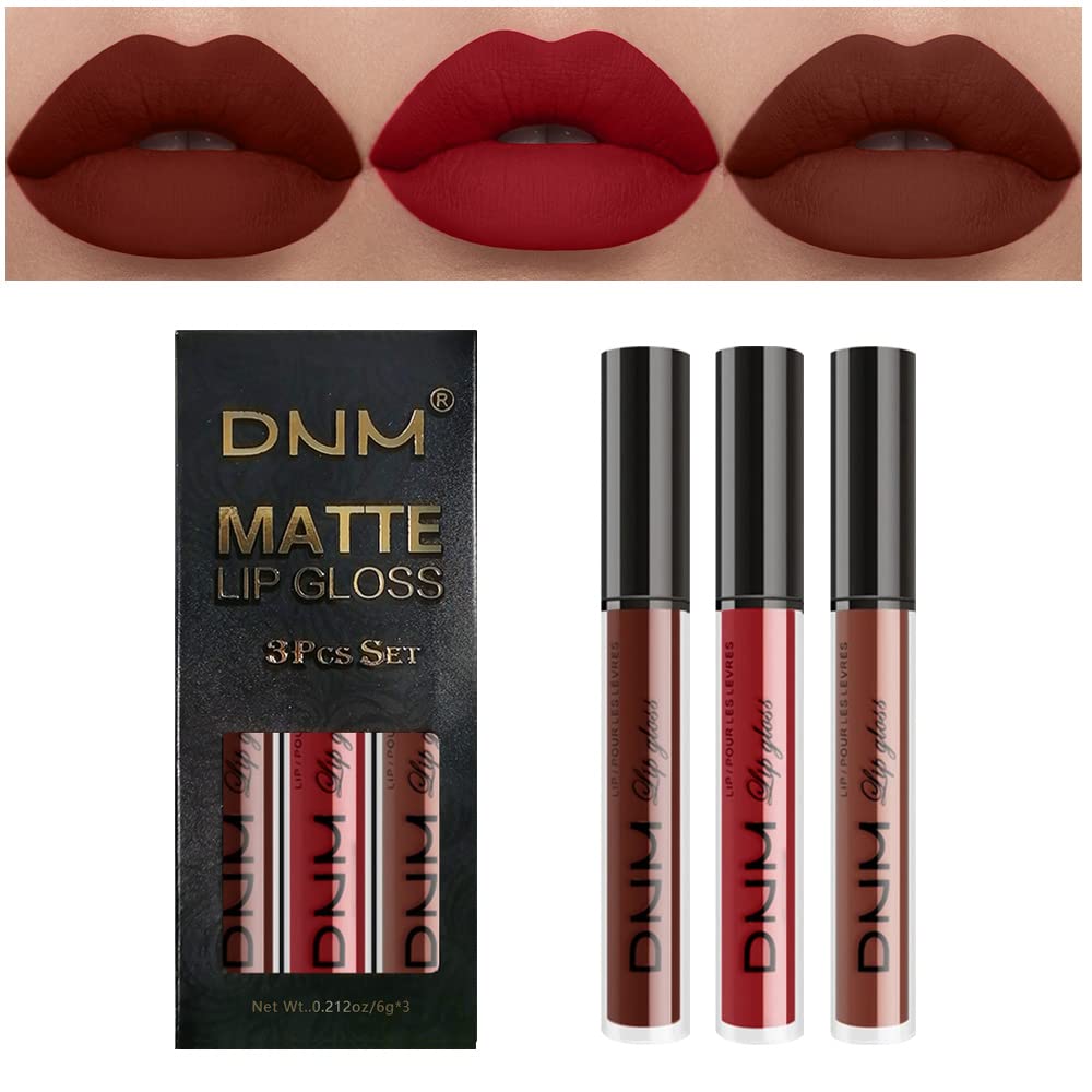 evpct 3Pcs Matte 24-hour Liquid Lipstick Sets, Dark Ruby Brown Red Permanent Stay on Lipstick Lip Set for Black Women Long Lasting 24 Hours Smudge Proof labiales matte labial mate larga duracion 24 02-Velvo Beauty