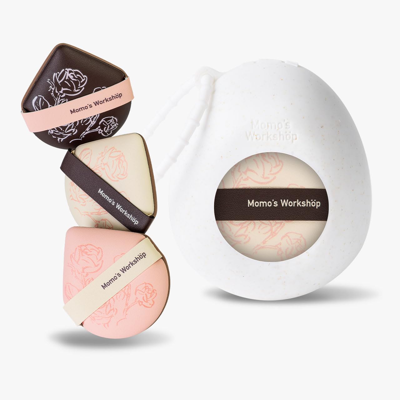 Makeup Sponge Set, Hydropolyurethane Sponges, Dry/Wet Use with Lychee-Pattern PU Leather, Expands 1.3x, for Full/Sheer Coverage Finish,3pcs Beauty Puffs &Storage Case-Velvo Beauty