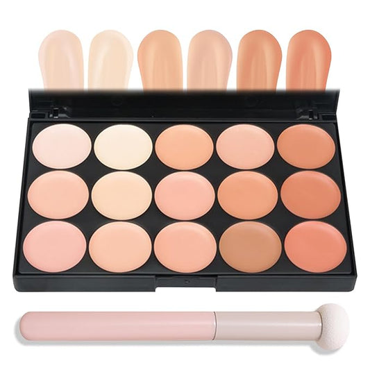 15 Colors Correcting Concealer Contour Palette,Cream Contour Makeup Palette with Brush,Contouring Liquid Foundation Concealer Palette Highlighting Makeup Kit for Conceals Dark Circles,Blemish-Velvo Beauty