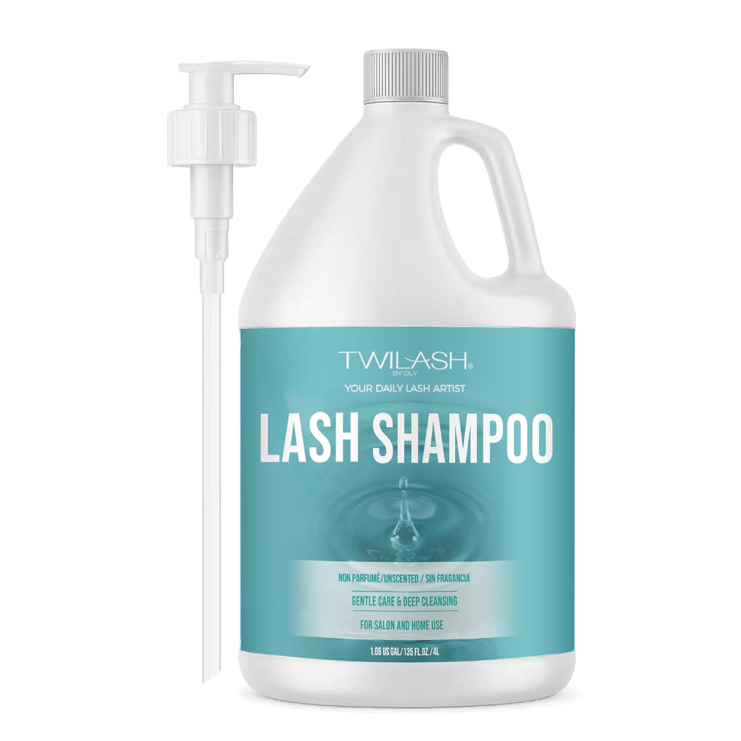 Lash Shampoo Bulk, Eyelash Cleanser for Extensions 4 Liters, Dispenser Pump, Safe Makeup Remover, Non-irritating or Burning Eyelid Foaming Cleanser for Professional Salon and Home Use (Unscented-4L)-Velvo Beauty