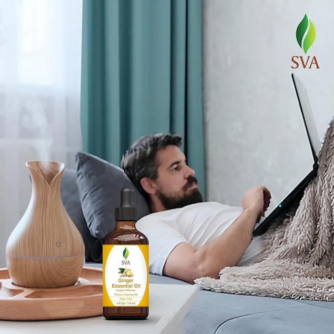 SVA Ginger Essential Oil – 4 Fl Oz – 100% Natural Ginger Oil - for Diffuser, Hair Care, Face, Skin Care, Aromatherapy, Scalp and Body Massage, Soap and Candle Making – with Dropper-Velvo Beauty