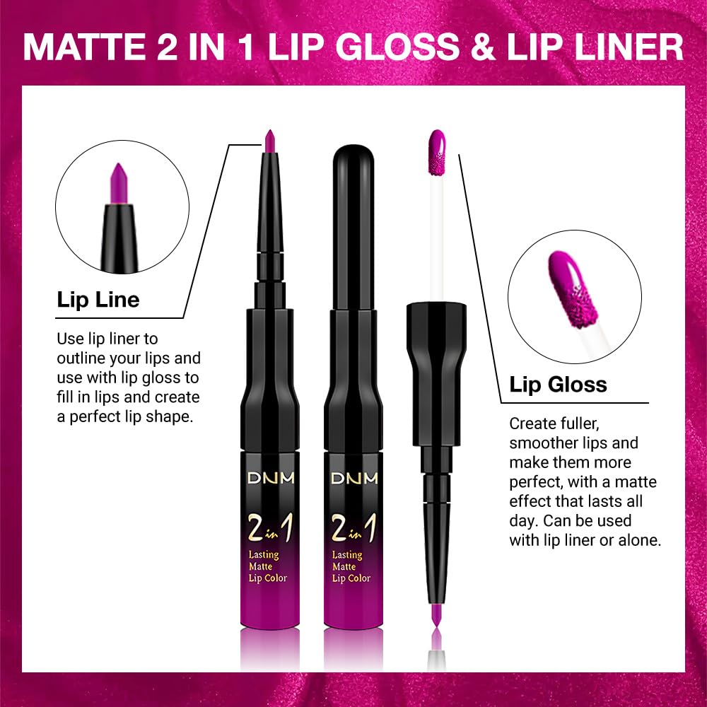 evpct 1Pcs Hot Pink Matte Lip Liner & Liquid Lipstick Stain Makeup Set for Women, Hot Pink Lip Liner Stain Long Lasting Waterproof Smudge Proof, Cruelty Free Lip Stick Makeup 24 hours originales, 59-Velvo Beauty