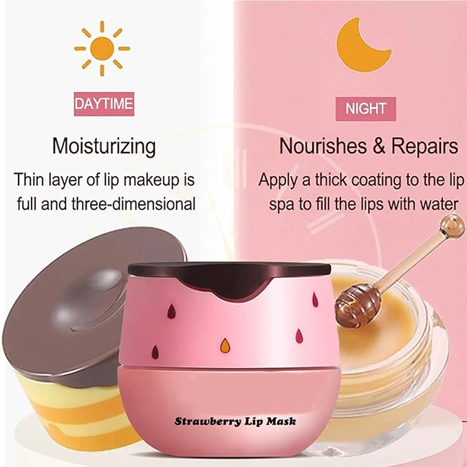 3Pcs Lip Balm Honey Pot, Lip Mask Overnight Lip Balm Hydrating Prevention Dry and Crack Lip Scrubs Exfoliator Lip Wrinkle Care, Beeswax with Vitamin E (3Pcs Honey&Strawberry&Watermelon)-Velvo Beauty