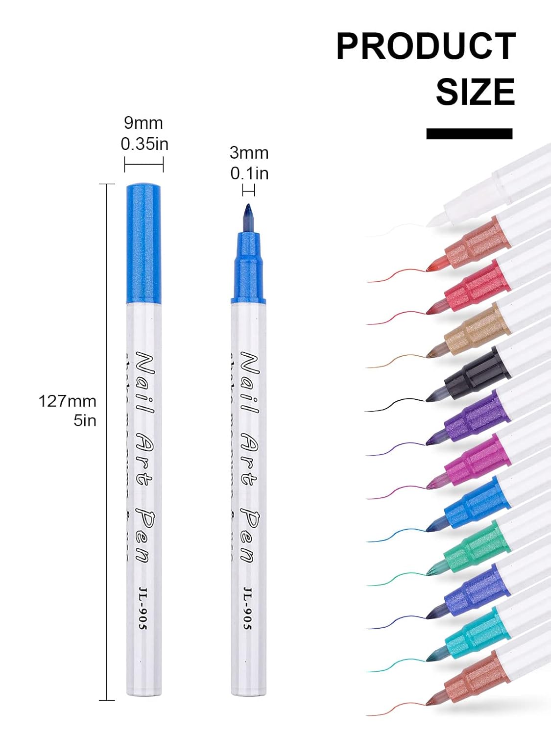 12 Color 3D Nail Art Pens Set, Kalolary Nail Point Graffiti Dotting Pen Drawing Painting Liner Brush for DIY Nail Art Beauty Adorn Manicure Tools-Velvo Beauty