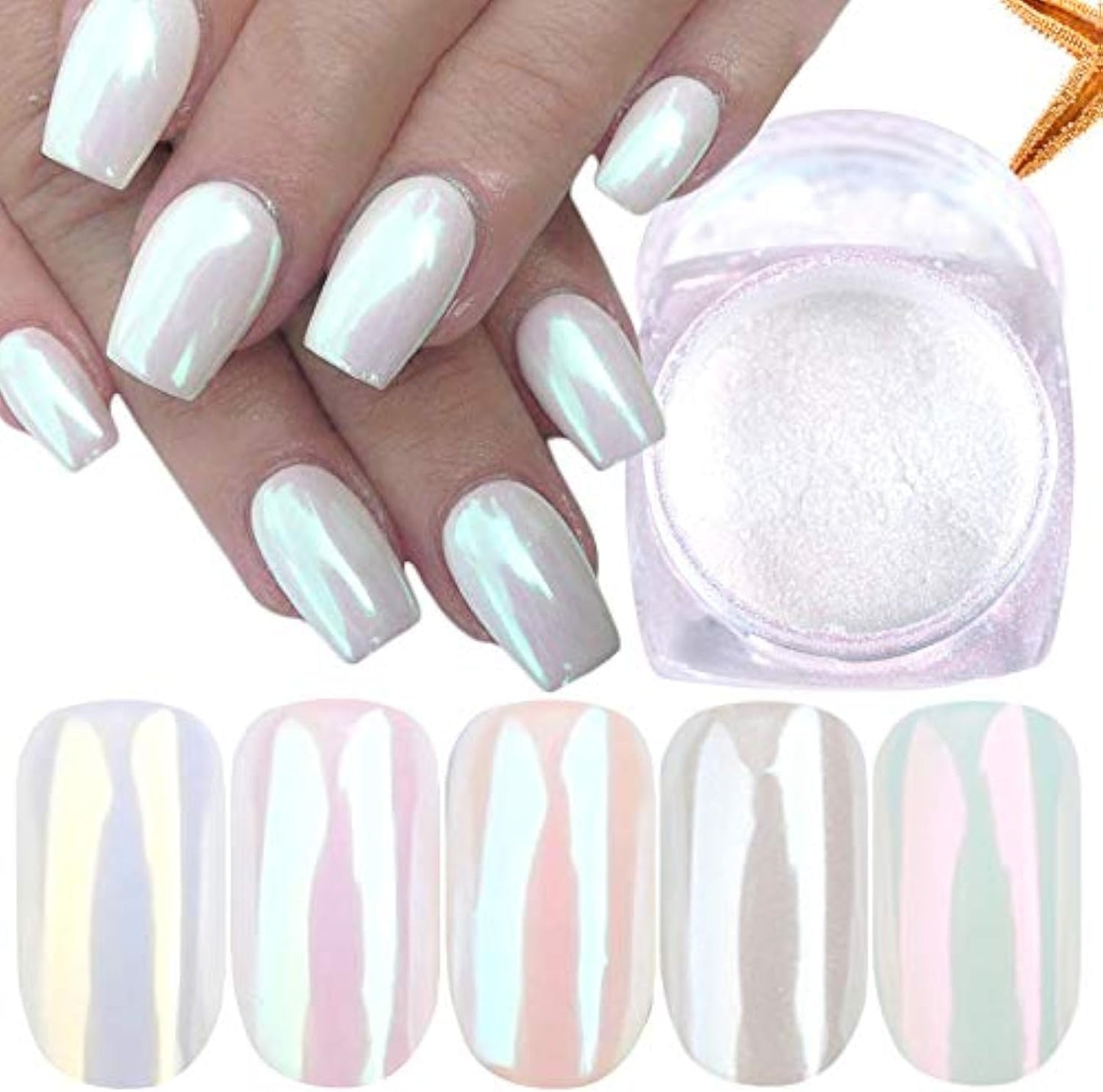 7 Colors Pearl Chrome Nail Powder,Aurora Mermaid Iridescent Powder Set, Metallic Mirror Effect Glitters Pigment for Gel Polish Nail Art Decorations-Velvo Beauty