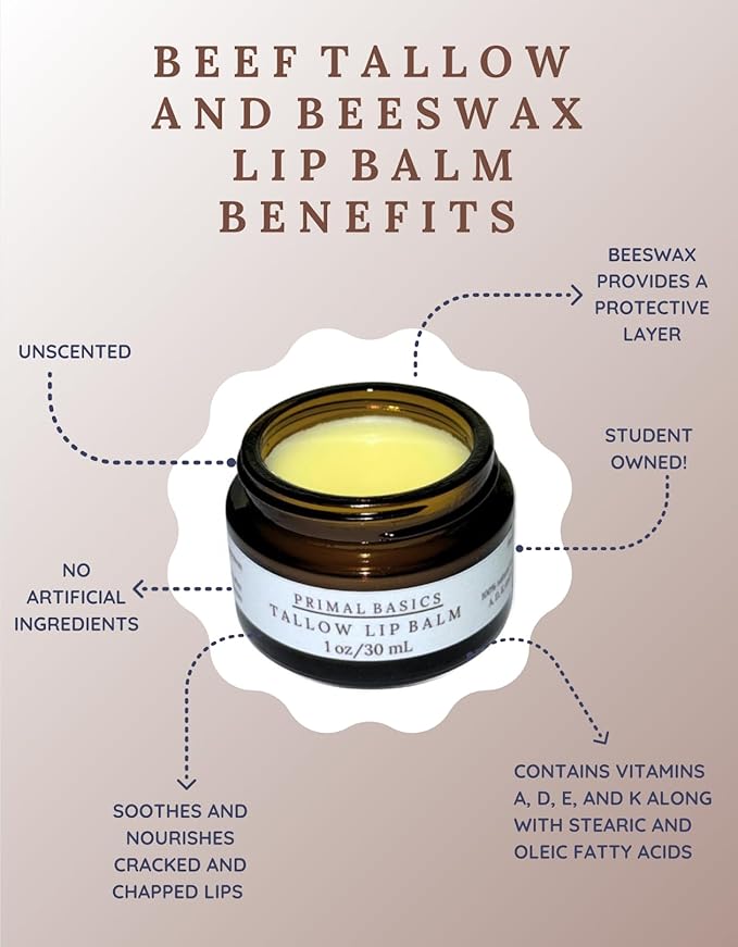 100% Grass Fed Grass Finished Beef Tallow and Beeswax Lip Balm, Face Moisturizer, Body Balm, for Oily, Dry, Sensitive Skin, USA Made-Velvo Beauty