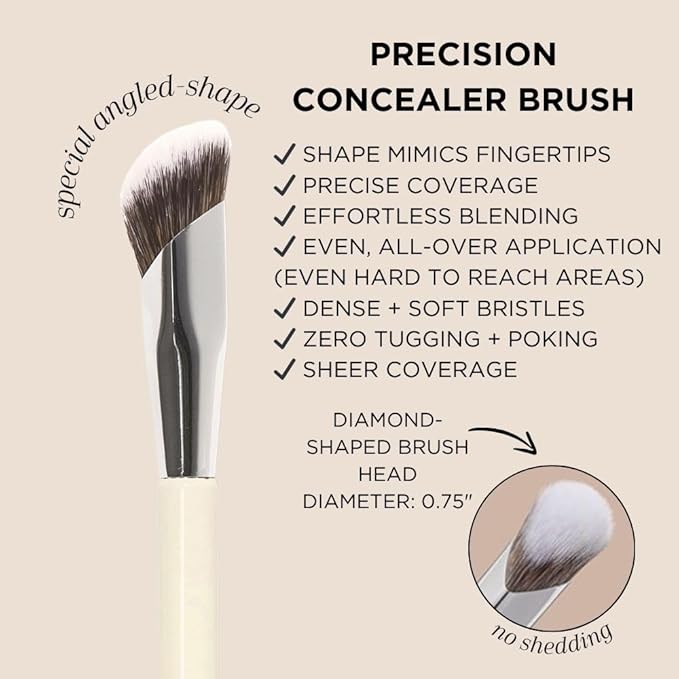 HALEYS Concealer Brush VEGAN+CRUELTY-FREE, Sustainable Wood, Vegan Bristles for Airbrushed Finish, For Creams,Liquids, Powder, Streak-free, Perfect Blending, Buffs, Smooths with Control, Special shape-Velvo Beauty
