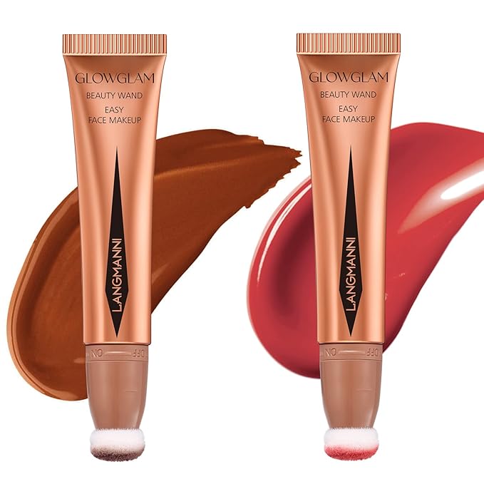 LANGMANNI Liquid Contour Beauty Wand, Face Concealer Contouring,Highlighter,Blusher Stick with Big Cushion Applicator.Cream Contour Stick Makeup. (#02 Contour+#04 Blush)-Velvo Beauty
