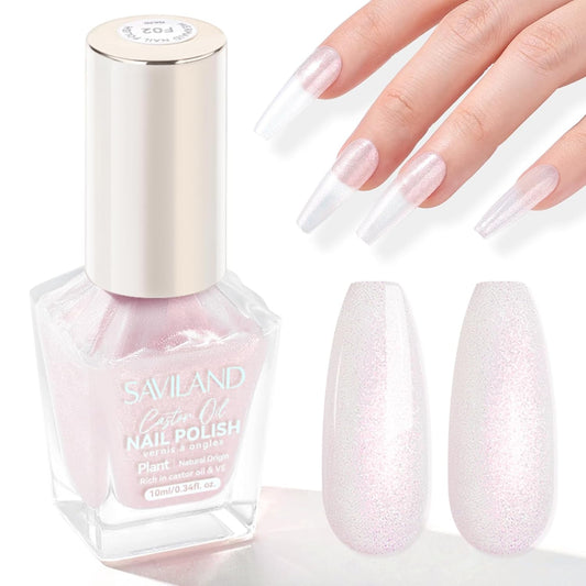 SAVILAND Color Artistry Pearl Pink Nail Polish: 7 Days Shimmer Aurora Finish Fingernail Polish Quick Dry Glitter Pink Fingernail Polish Regular Bulk Toe Nail Lacquer Non Gel DIY Home Women Manicure-Velvo Beauty