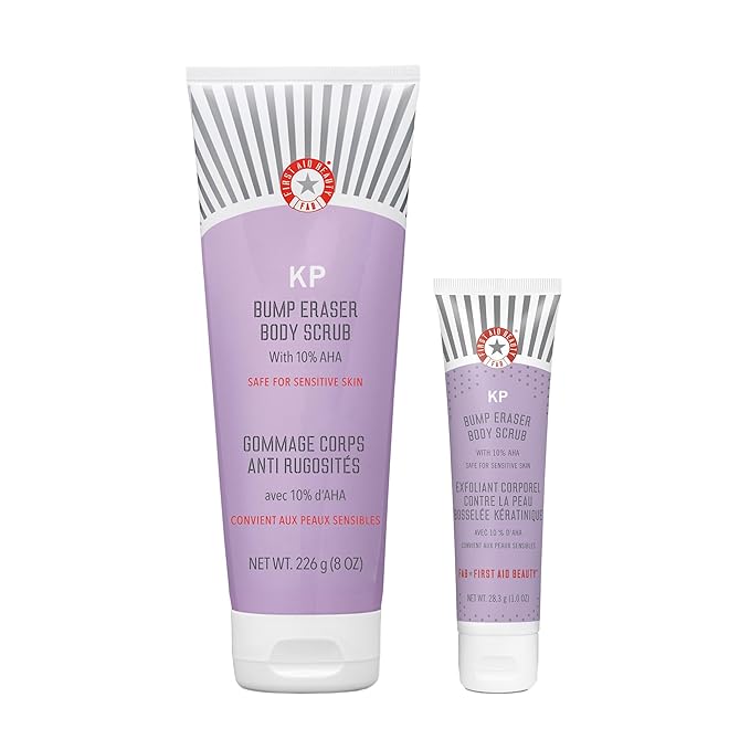 First Aid Beauty KP Bump Eraser Body Scrub Exfoliant for Keratosis Pilaris with 10% AHA – 8 oz + Bonus 1 oz Travel Size Tube-Velvo Beauty