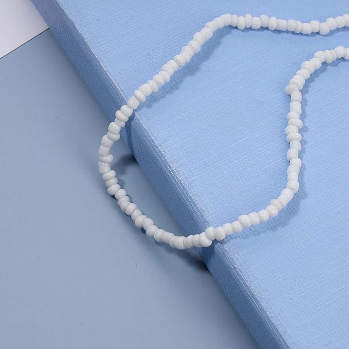 Boho Seed Bead Choker Necklace Tiny Rice Bead Necklace Chain Beachy Necklace Chain Jewelry for Women and Girls-Velvo Beauty