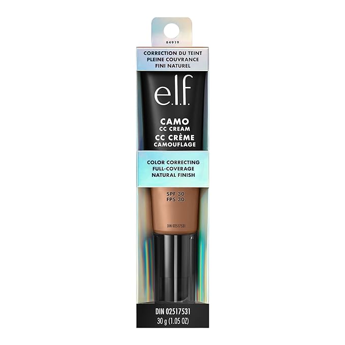 e.l.f. Camo CC Cream, Color Correcting Medium-To-Full Coverage Foundation with SPF 30, Medium 375 N, 1.05 Oz (30g)-Velvo Beauty