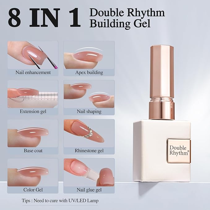 Double Rhythm 0.52Oz Nail Strengthener Rubber Gel Polish Builder in a Bottle for Nail Thickening Extension Hard Structure Glue (Extension Skin Nude)-Velvo Beauty