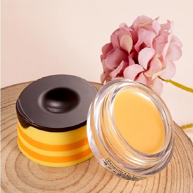 4 PCS Bee Lip Balm Honey Pot,Honey Lip Mask,Honey Propolis Lip Mask Moisturizing Moisture Nourishing Dry & Chapped Lips,Lip Care and Reduces Lip Lines,Lip Exfoliating-Velvo Beauty