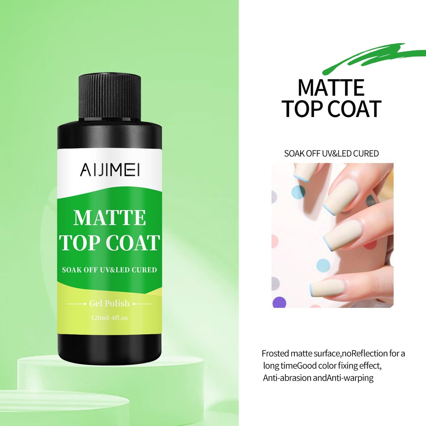 AIJIMEI Elegant Satin Matte Top Coat for Nails Finish Nail Polish Matte Nail Top Coat, Long-Lasting Nail Polish Matte Top Coat & Quick-DryTop Coat Satin Matte TopCoat 4 Fl Oz-Velvo Beauty