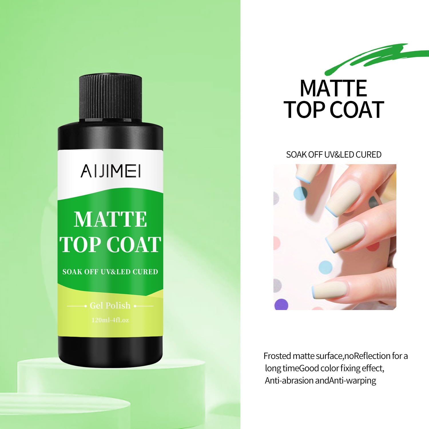 AIJIMEI Elegant Satin Matte Top Coat for Nails Finish Nail Polish Matte Nail Top Coat, Long-Lasting Nail Polish Matte Top Coat & Quick-DryTop Coat Satin Matte TopCoat 4 Fl Oz-Velvo Beauty