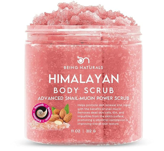Natural Himalayan Salt Body Scrub - with Lychee Oil and Snail Mucin, Exfoliating Salt Scrub to Exfoliate & Moisturize Skin, Deep Cleansing - 11 oz-Velvo Beauty