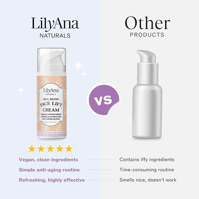 LilyAna Naturals Bakuchiol Face Lift Cream with Sea Moss and Peptide Complex - Face Cream for Women - Moisturizing and Lifting Facial Cream - Anti-Aging Overnight Moisturizer - Made in the USA - 1 oz-Velvo Beauty