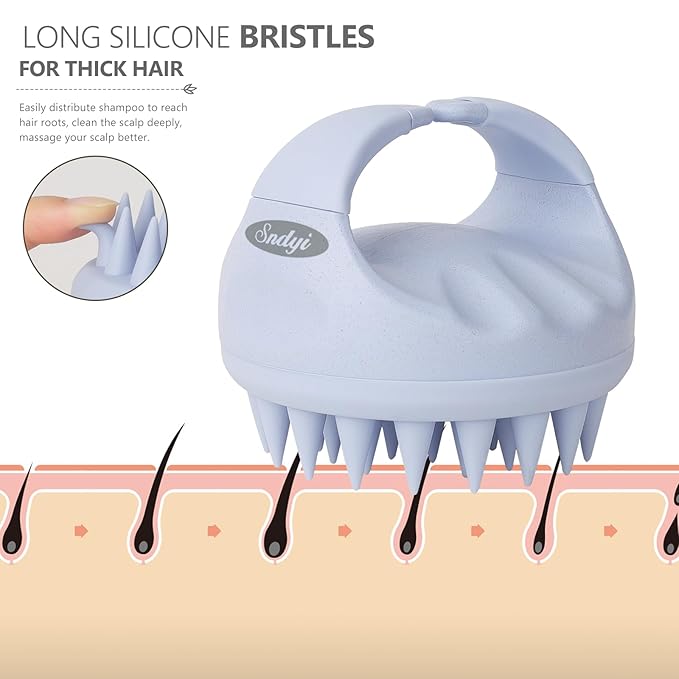 Sndyi Scalp Massager Shampoo Brush, Scalp Scrubber with Soft Silicone Bristles, Scalp Exfoliator for Dandruff Removal, Scalp Massager for Hair Growth, Wet Dry Hair Brush for Scalp Care, Sky Blue-Velvo Beauty