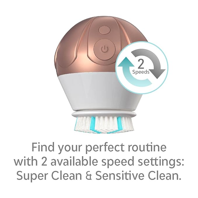 TAO Clean Ona Diamond Orbital Facial Brush and Cleansing Station, Electric Face Cleansing Brush with Ergonomic Handle, Dual Speed Settings, Rose Gold-Velvo Beauty