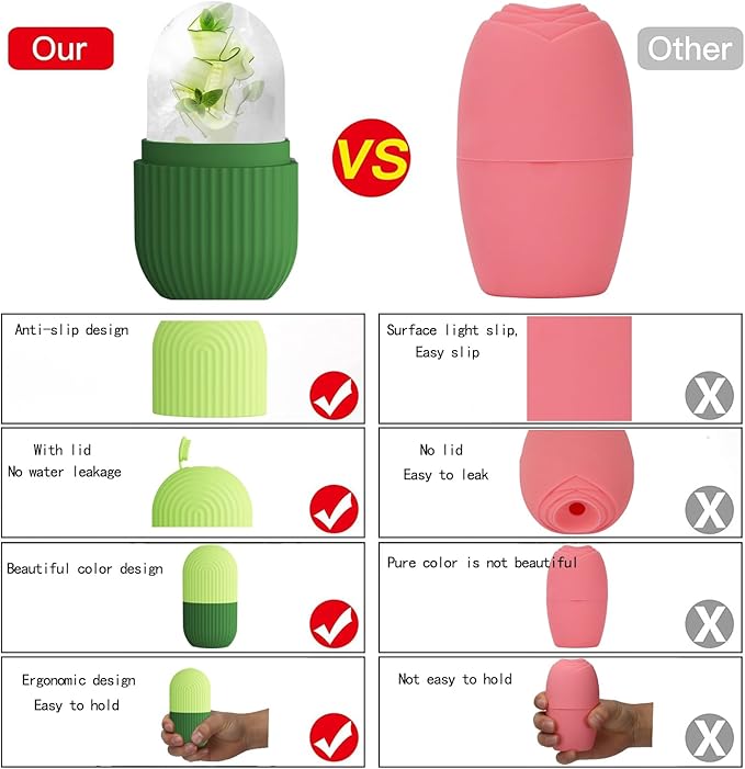 XHJRI Ice Roller Massager for Face, Eyes and Neck - Naturally Condition Skin, De-Puff Eye Bags, Reduce Migraine Pain - Reusable Silicone Ice Mold (Green)-Velvo Beauty