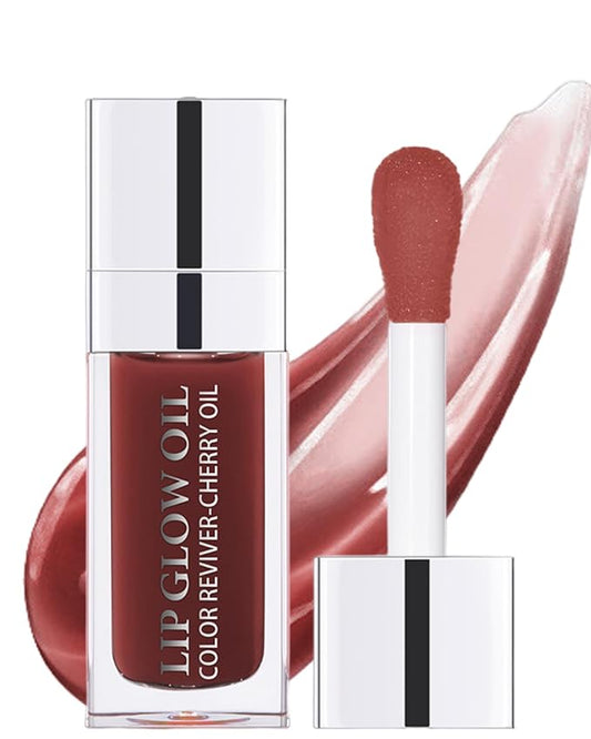 Lip Glow Oil, Mahogany, Lip Care Product with Hydrating Plumping Lip Gloss, Clear Tinted Lip Oil for Dry Lips, Nourishing Lip Gloss Oil, Christmas Makeup Gift for Women-Velvo Beauty