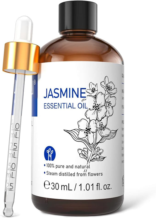 HIQILI 1 Fl Oz Jasmine Essential Oil, 100% Pure Natural for Diffuser, Hair, Skin, Perfume Making - 30ml-Velvo Beauty