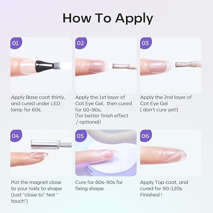 modelones Cat Eye Gel Nail Polish Set, 6 Colors 9D Glassy Cat Eye Glitter Gel Polish Black Red Purple Blue Silver Brown Nail Polish All Seasons with Magnet Soak Off Led DIY Salon Gift-Velvo Beauty