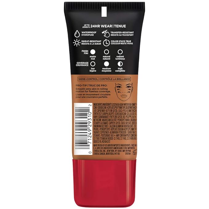 L'Oreal Paris Cosmetics Makeup Infallible Pro-Matte Liquid Longwear Foundation, Soft Sable, 1 fl oz-Velvo Beauty