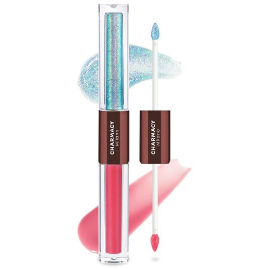 CHARMACY 2 In 1 Multichrome Moisturizing Lip Gloss, Double Head Liquid Lipstick, Mirror Waterproof Long Lasting No Fading Lip Balm, Hydrating Lip Plumper Waterlight Glossy Makeup #004-Velvo Beauty