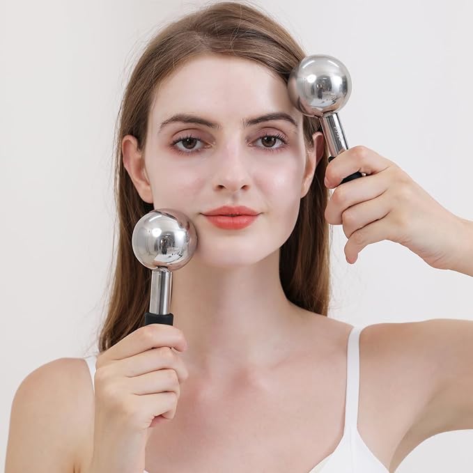 360 Rotating Ice Globes for Face & Eyes, Unbreakable Stainless Steel Cryo Sticks for Beauty Routines, Facials Cold Roller Colling Globes for Puffiness, Wrinkles, Dark Circles, Headaches-Velvo Beauty
