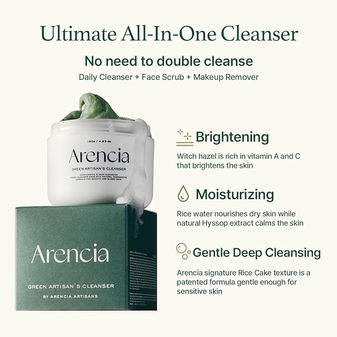 Korean Rice Mochi Face Cleanser & Daily Scrub - Moisturizing, Brightening & Deep-Cleansing - All Skin Types, Vegan, Organic - with Rice Powder, Rice Water & Green Tea (1.76oz)-Velvo Beauty