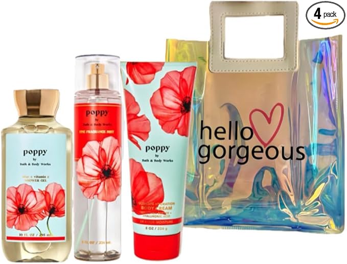 Bath & Body Works - 3 Piece Bundle - Spray - Body Cream - Shower Gel - Full Size and Gift Bag HELLO GORGEOUS (Poppy)-Velvo Beauty