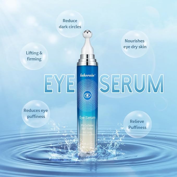 5% Ordinary Caffeine Eye Serum, Anti-Aging Hydrating Eye Serum with 360° Massage Ball,Eye Serum Reduce Wrinkles and Fine Lines,Under Eye Roller Cream for Dark Circles and Puffiness-Velvo Beauty