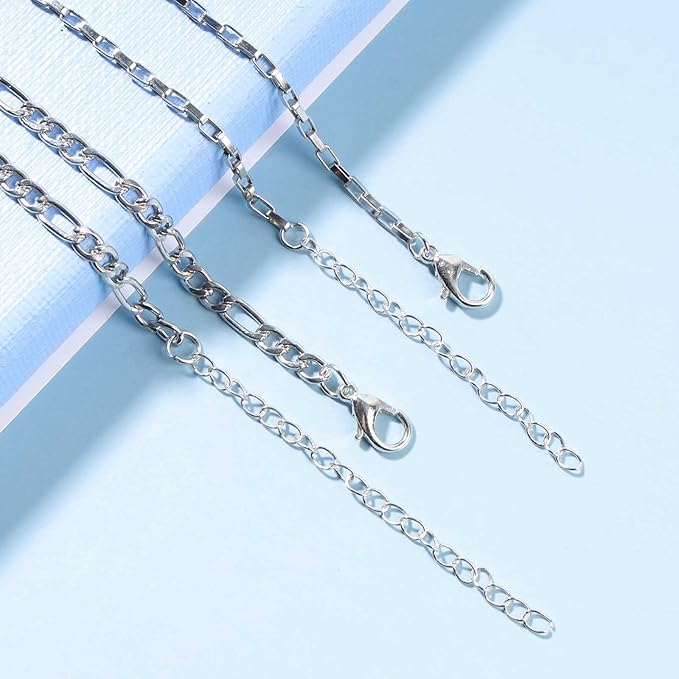Boho Layered Silver Bar Necklace Choker Figaro Chain Necklace Vintage Layering Link Chain Necklace Geometric Necklace Jewelry for Women and Girls-Velvo Beauty