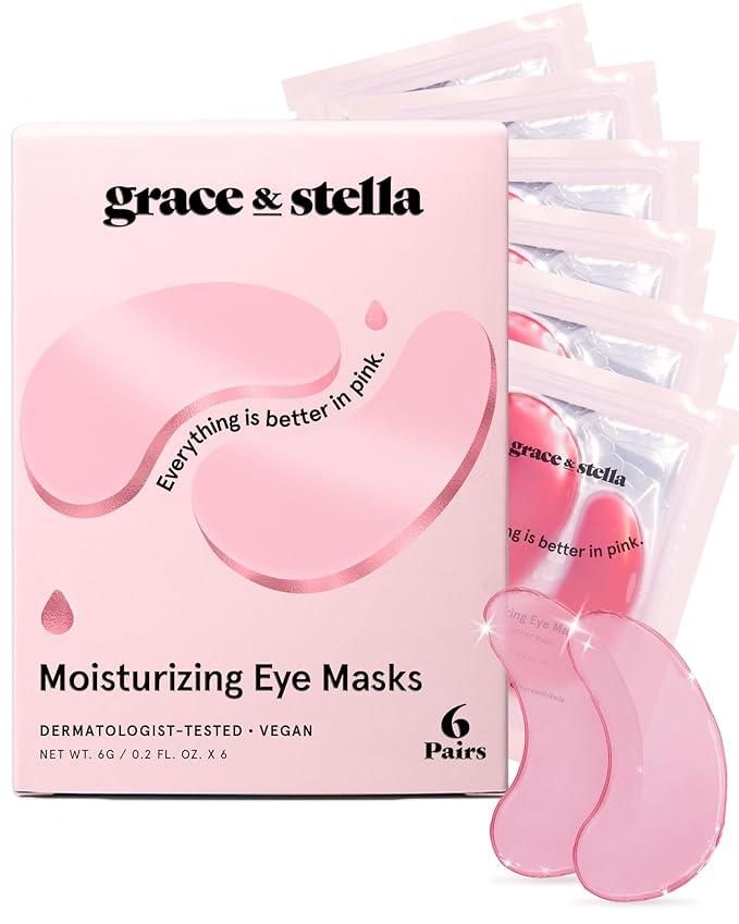 grace & stella Award Winning Under Eye Mask - Reduce Dark Circles, Puffy Eyes, Undereye Bags, Wrinkles - Gel Under Eye Patches - Gifts for Mom - Vegan Cruelty-Free Self Care (Pink, 6 Pairs)-Velvo Beauty