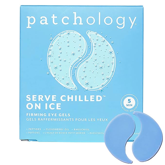 Patchology Iced Cooling Under Eye Mask Patches with Peptides, Cloudberry Oil and Bakuchiol. Cool eye gels to firm skin and soothe, reduce fine lines and under eye bags 5 Pair-Velvo Beauty
