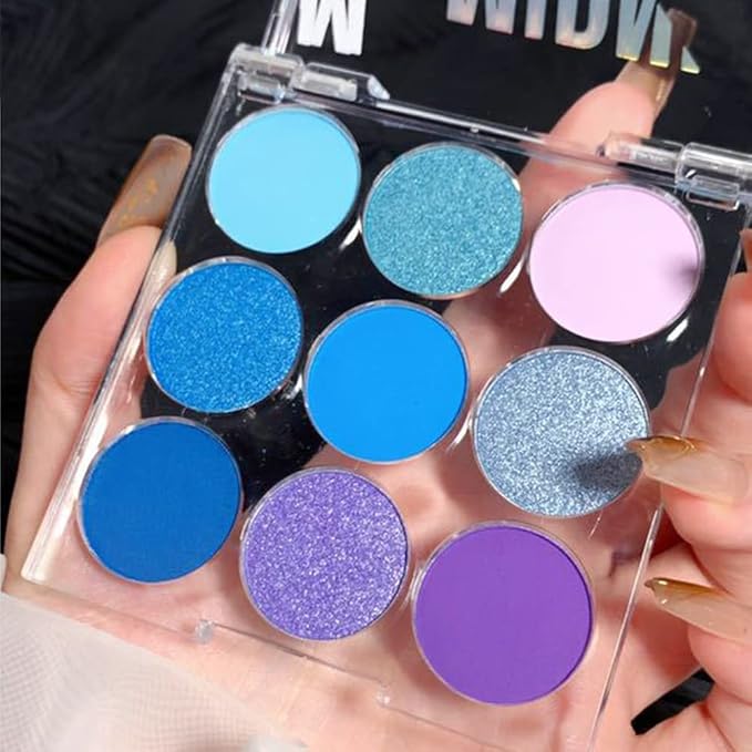 9 Colors Shimmer Matte Blue Eyeshadow Palette.Highly Pigmented Light Blue Eyeshadow Dark Blue Eye shadow Paleta.Blendability Shiny Matte Blue Makeup Powder Palet.paleta de sombras de ojos azul-Velvo Beauty