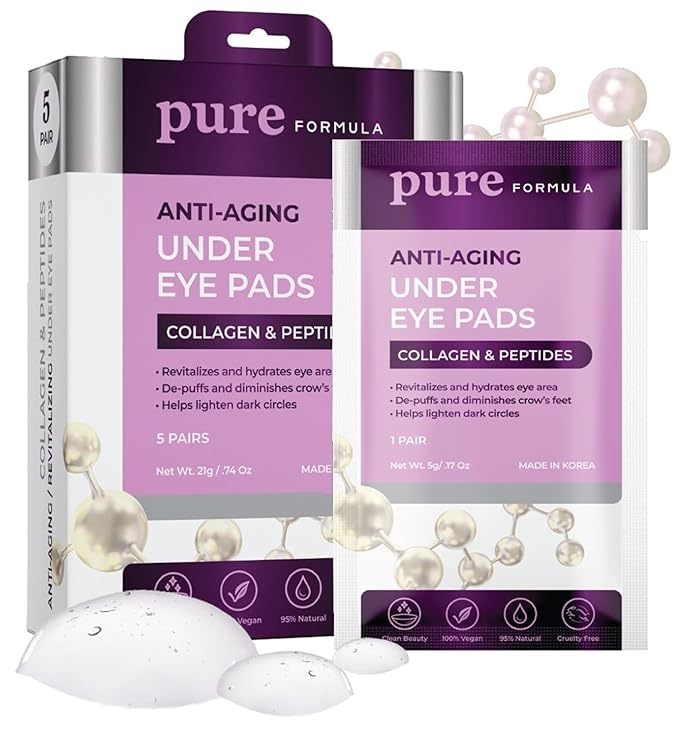 Collagen and Peptides Under Eye Patches - Reduces Puffiness & Dark Circles, Firming & Anti-aging Under Eye Pads - Cruelty Free Korean Skin Care For All Skin Types - 5 Pairs-Velvo Beauty