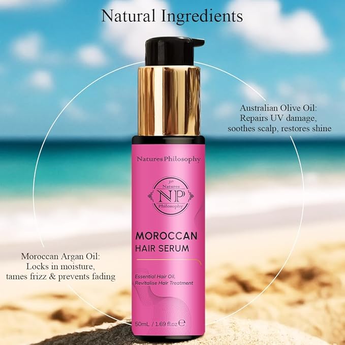 NP NATURES PHILOSOPHY Moroccan Argan Oil - Hair Serum Organic, Anti-Frizz, Repairs Damaged Hair, Adds Shine for All Hair Types Aussie Allergy-Free Moroccan Oil Hair Products 1.69 Fl oz-Velvo Beauty