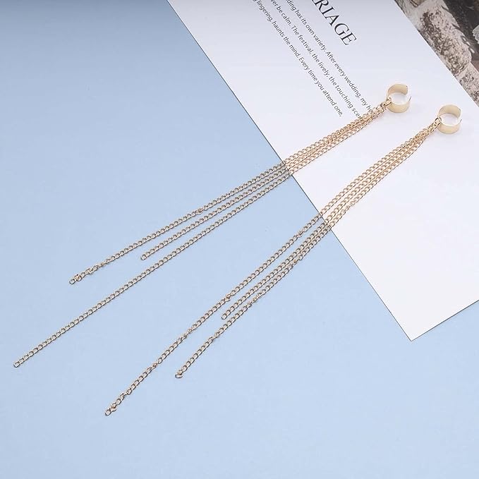 Boho Chain Tassel Earrings Gold Long Drop Dangle Earrings Dangle Chain Earrings Vintage Long Earrings Punk Earrings Jewelry for Women and Girls-Velvo Beauty