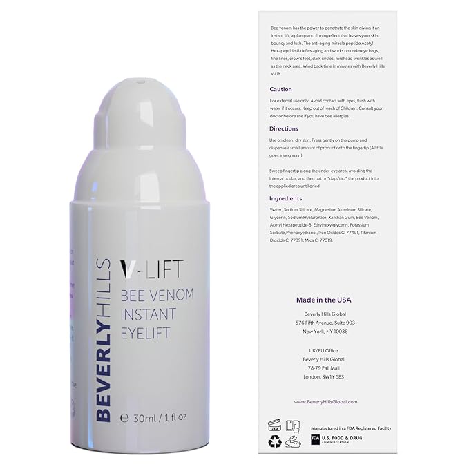 Beverly Hills V-Lift Instant Eye Lift and Eye Tuck Bee Venom Serum for Puffy Eyes, Dark Circles, Wrinkles, and Under Eye Bags Treatment for Women and Men | 30mL (120 Day Supply)-Velvo Beauty