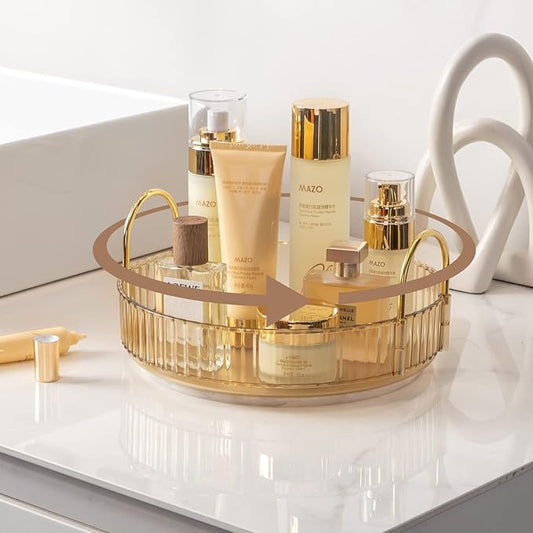 Rotating Makeup Organizer for Vanity, High-Capacity Skincare Clear Make Up Storage Perfume Organizers Cosmetic Dresser Organizer Countertop 360 Spinning (Gold, 1 Tier)-Velvo Beauty